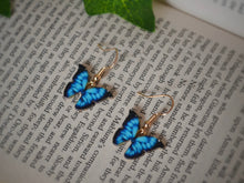 Load image into Gallery viewer, Orange Butterfly Charm Hook Earrings: Gold-Coloured Hypoallergenic Hooks - 9 Vibrant Colours