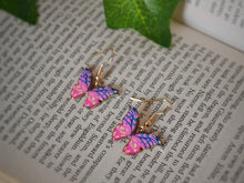 Load image into Gallery viewer, Orange Butterfly Charm Hook Earrings: Gold-Coloured Hypoallergenic Hooks - 9 Vibrant Colours