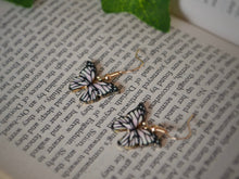 Load image into Gallery viewer, Purple Butterfly Charm Hook Earrings: Gold-Coloured Hypoallergenic Hooks - 9 Vibrant Colours