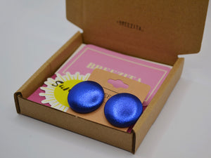 Royal Blue Foil Button Earrings