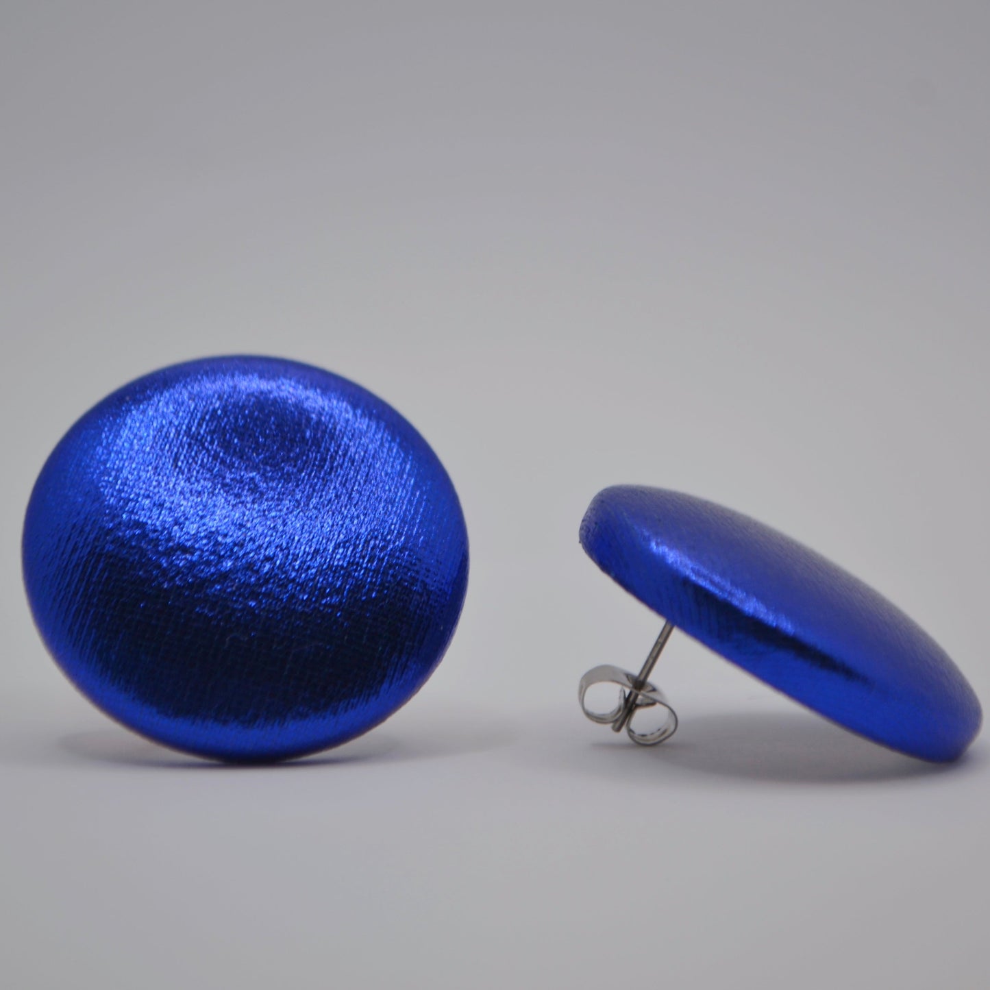 Royal Blue Foil Button Earrings - Studs or Clip-ons