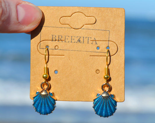 Sea Shell Hook Earrings - Blue