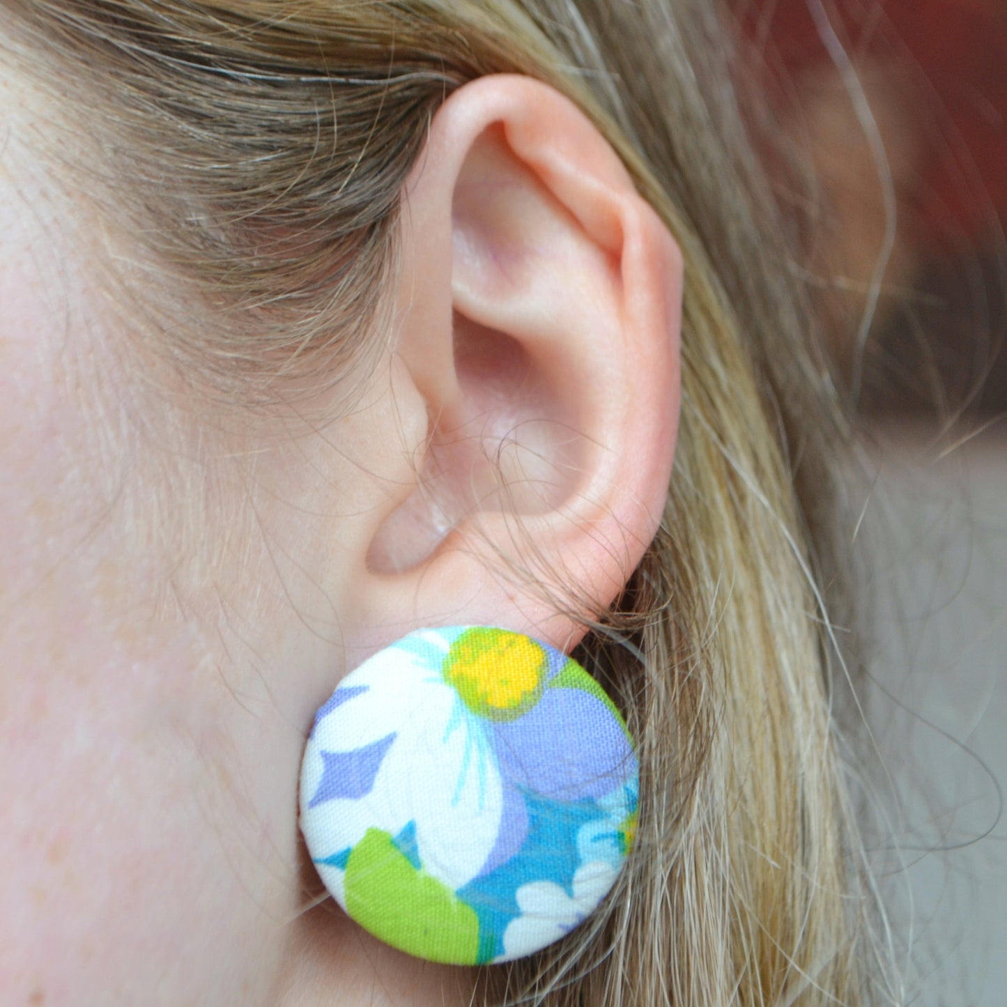 Floral Button Earrings - Studs or Clip-ons