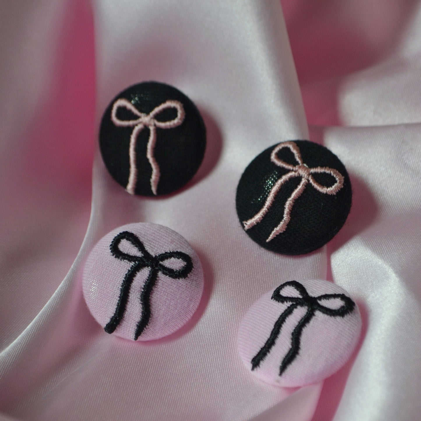 Black Bow Button Earrings