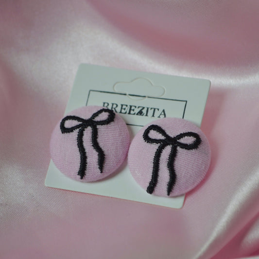 Pink Bow Button Earrings