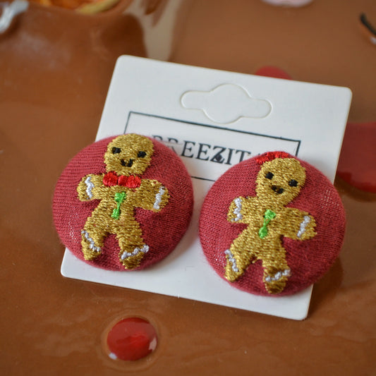 Gingerbread Button Earrings – Maroon