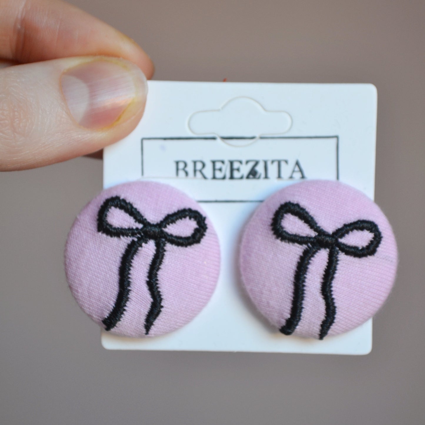 Pink Bow Button Earrings