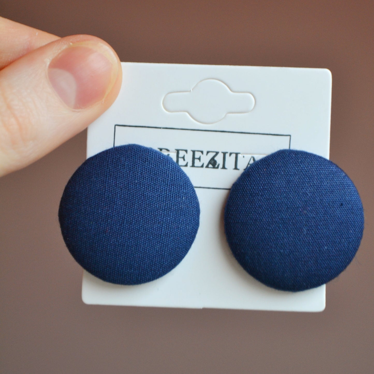 Navy Button Earrings - Studs and Clip-ons