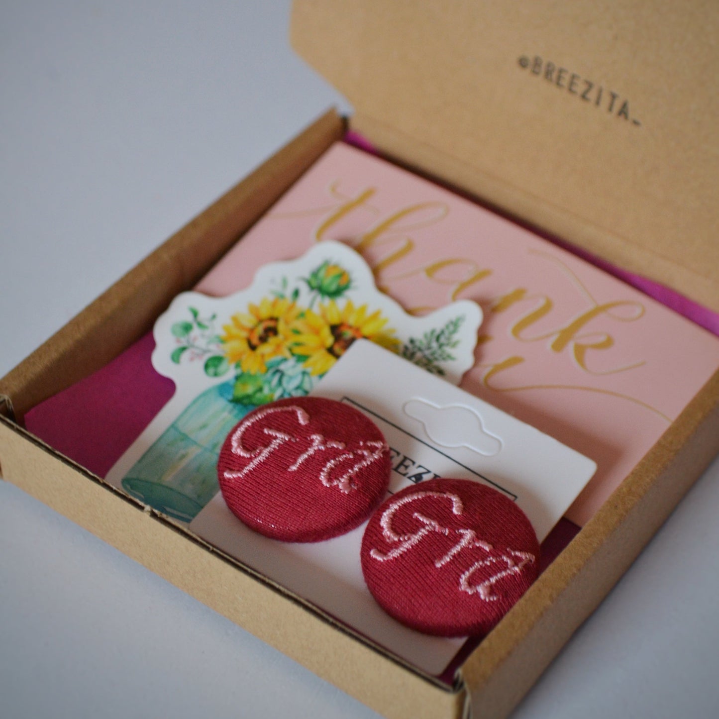 Grá Button Earrings – Soft Valentine Edition (Maroon & Pink)