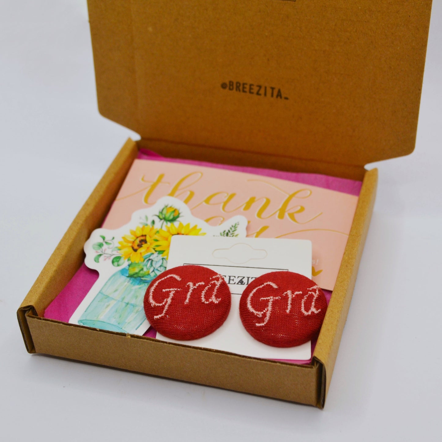 Grá Button Earrings – Soft Valentine Edition (Maroon & Pink)