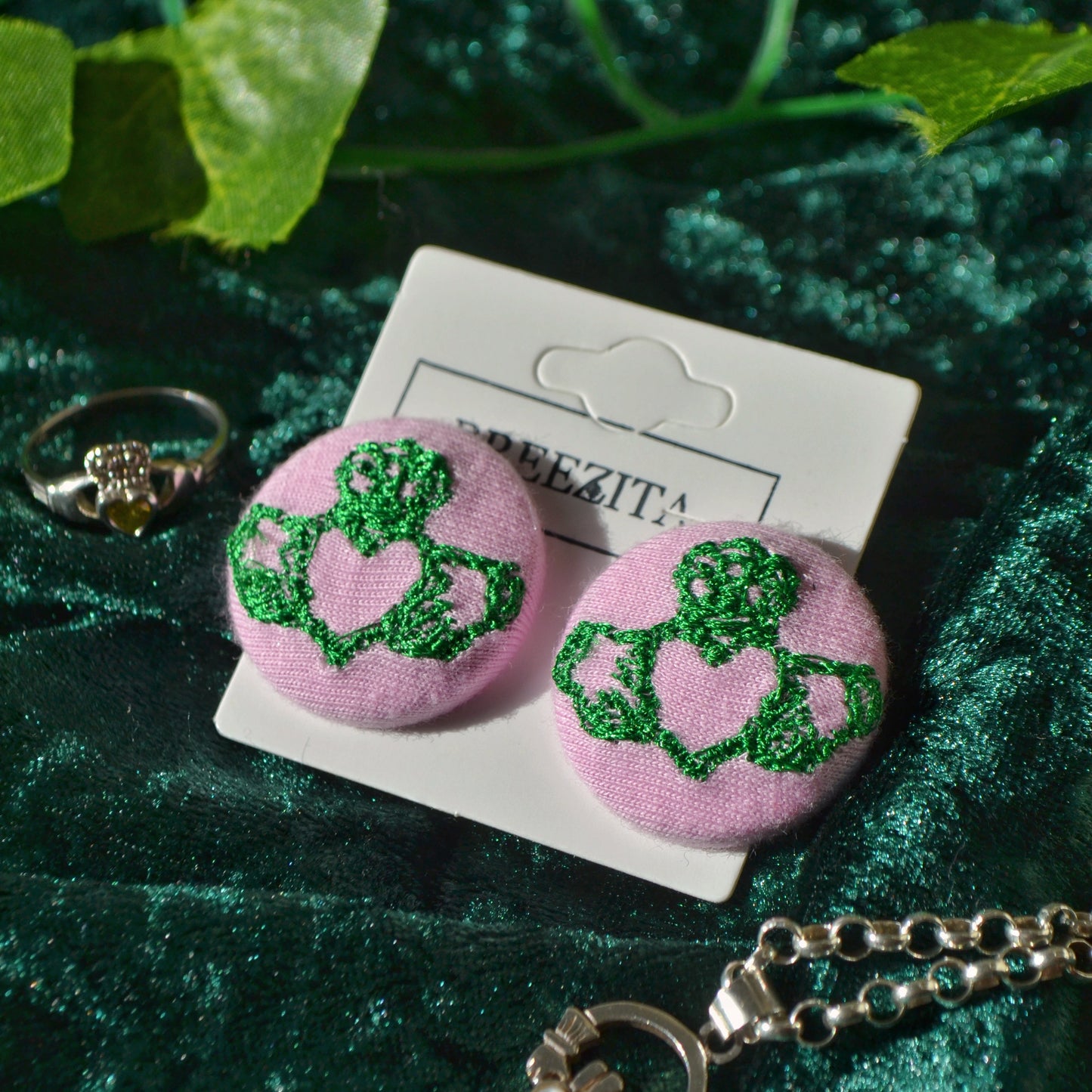 Pink Claddagh Button Earrings - Studs & Clip-Ons