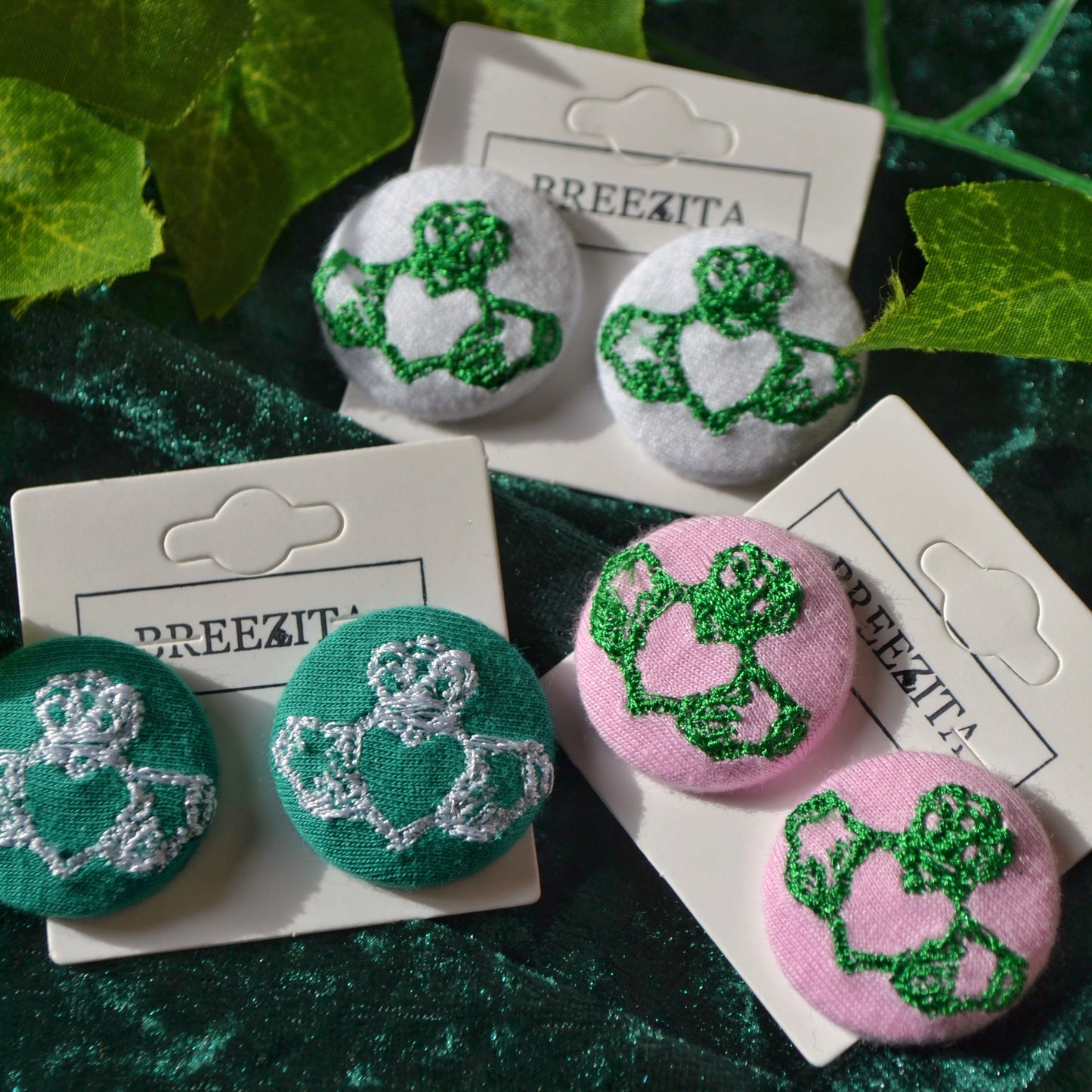 Pink Claddagh Button Earrings - Studs & Clip-Ons