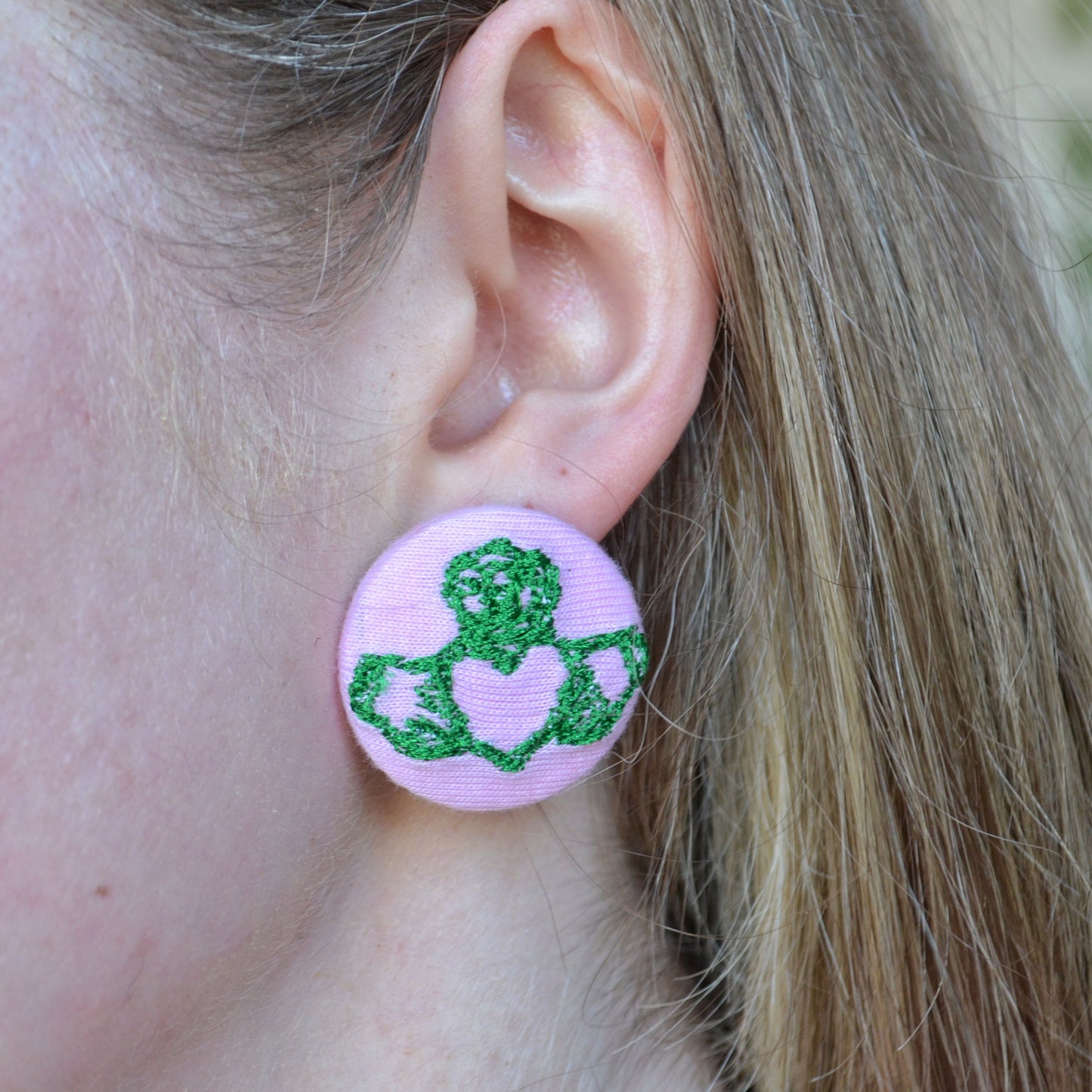 Pink Claddagh Button Earrings - Studs & Clip-Ons