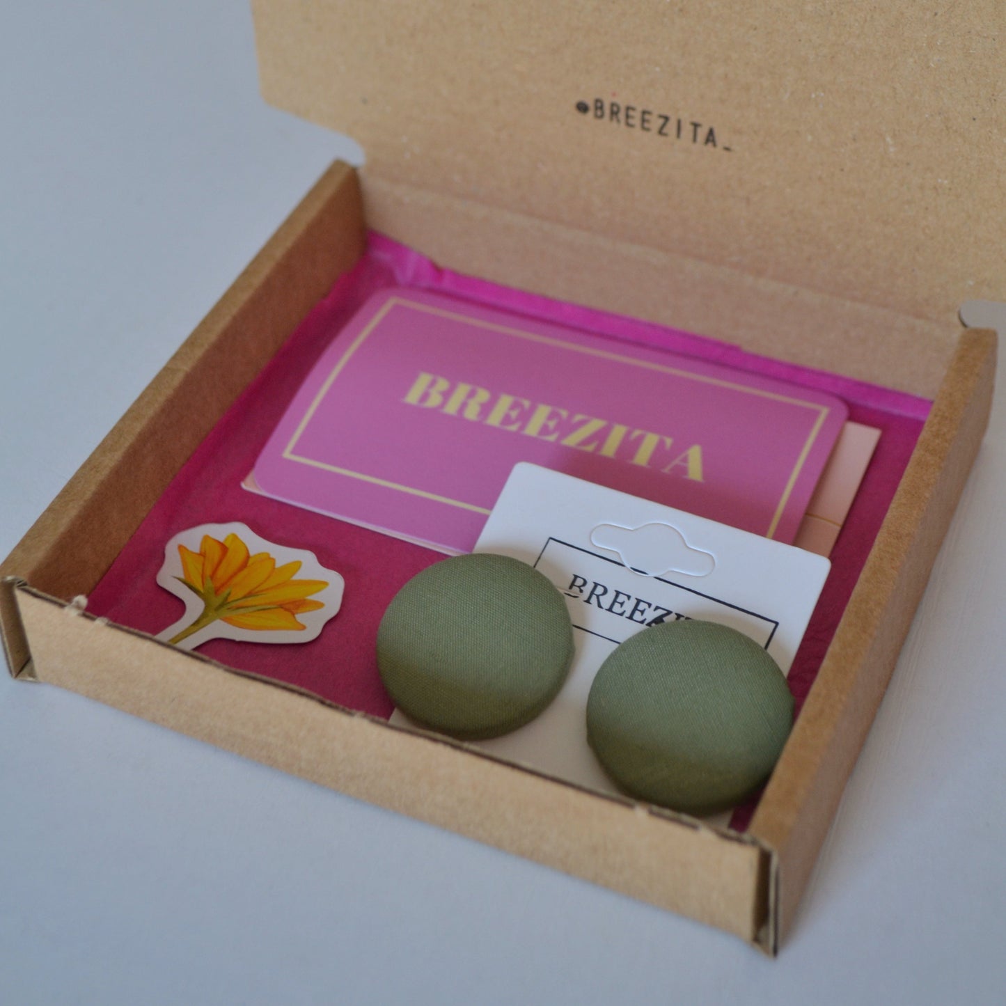 Soft Olive Green Button Earrings - Studs and Clip-ons