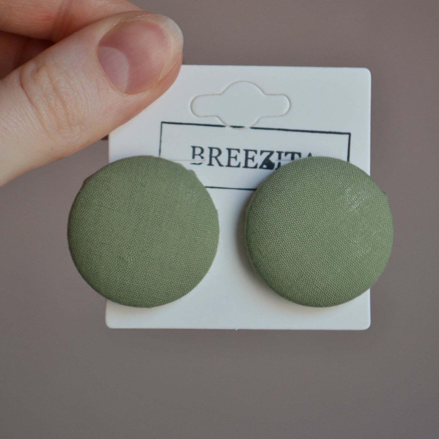Soft Olive Green Button Earrings - Studs and Clip-ons