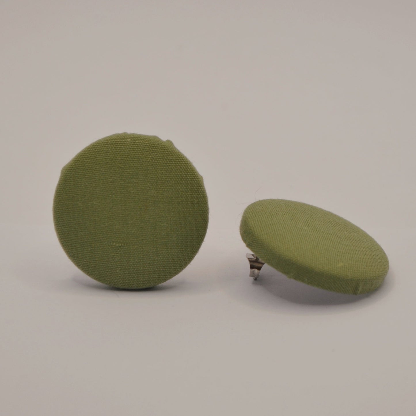 Soft Olive Green Button Earrings - Studs and Clip-ons