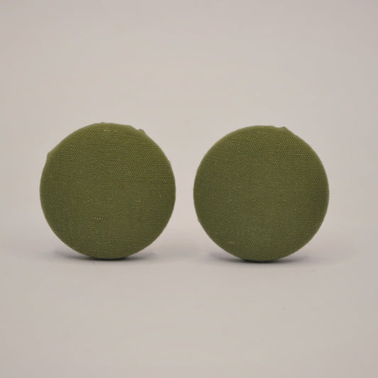 Soft Olive Green Button Earrings - Studs and Clip-ons