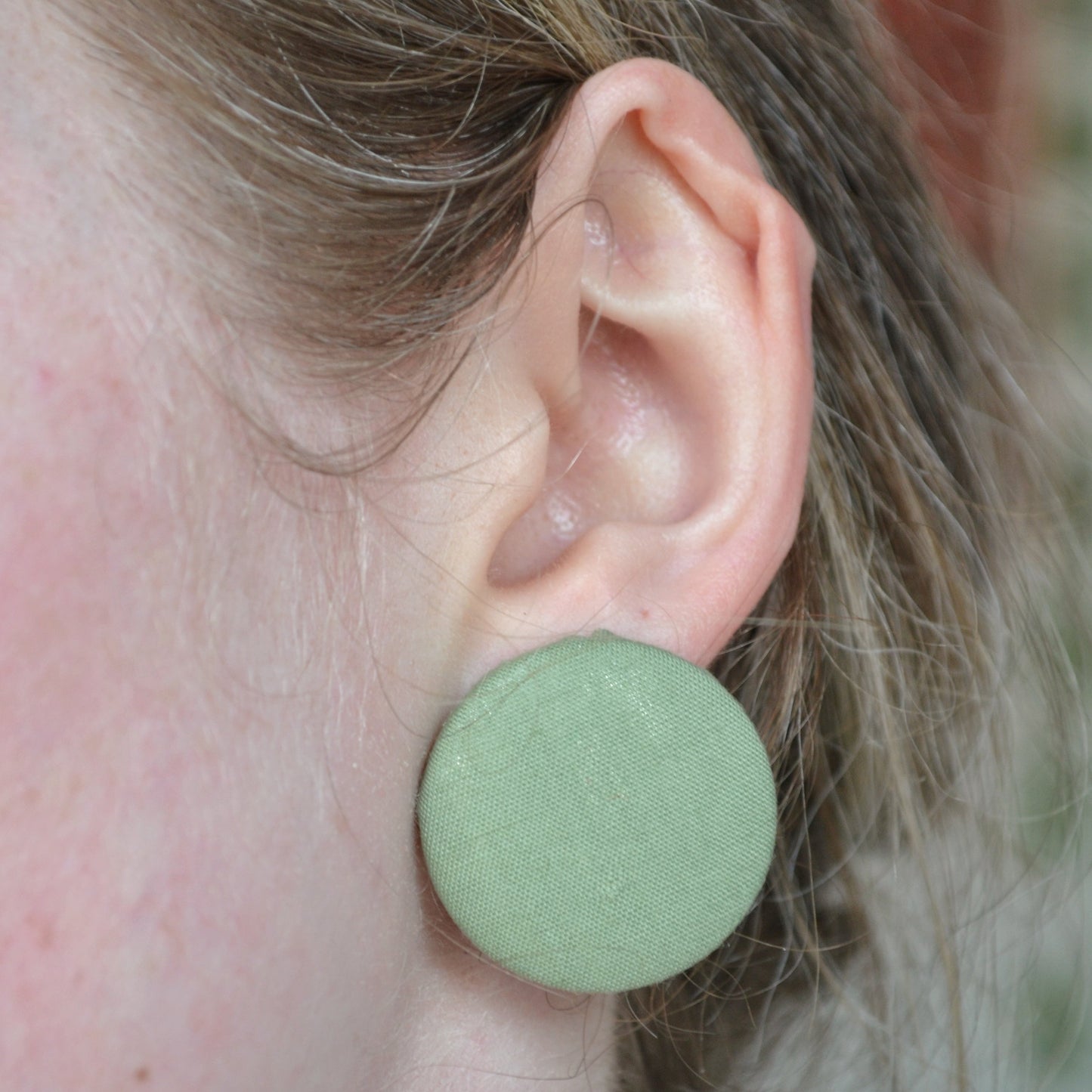 Soft Olive Green Button Earrings - Studs and Clip-ons