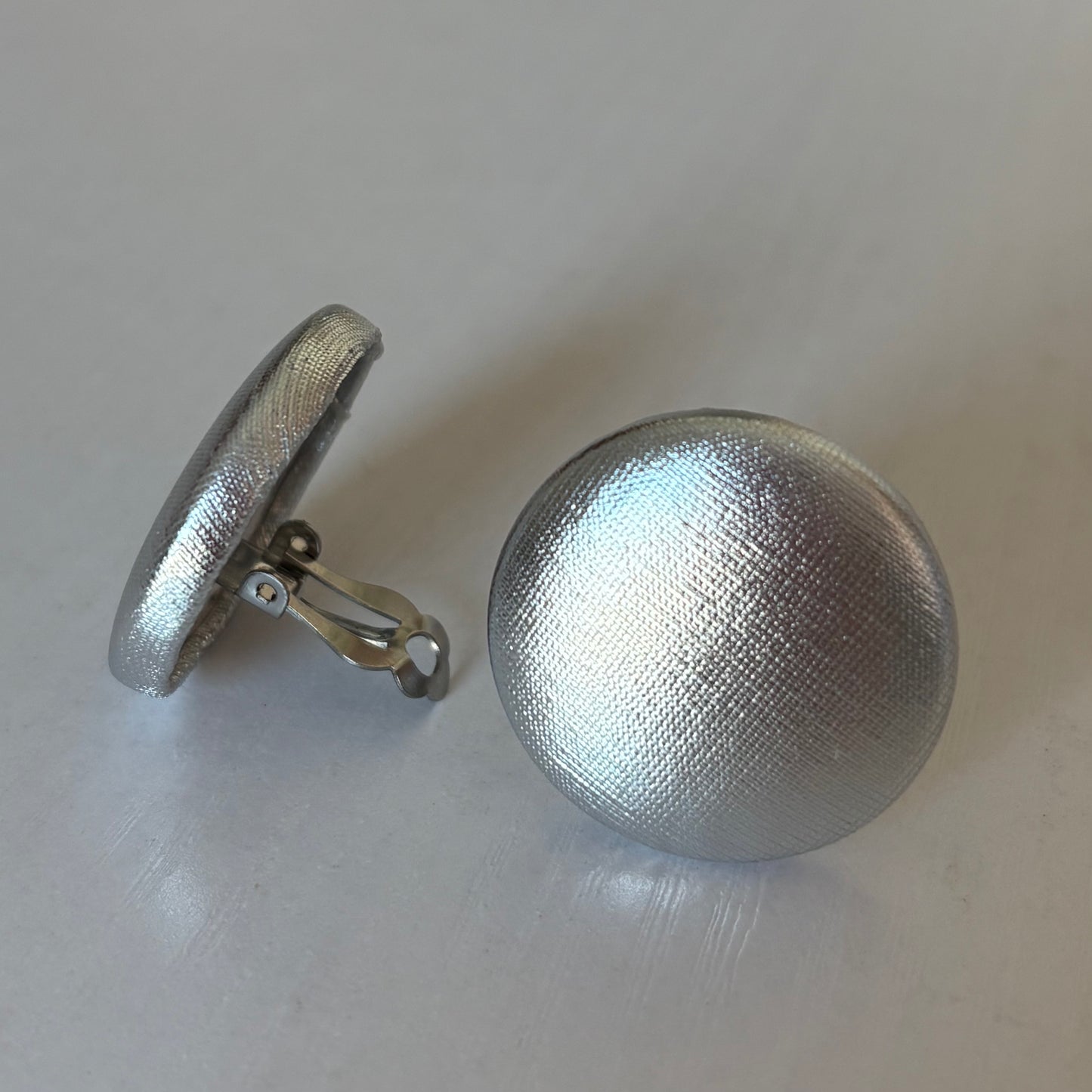 Silver Foil Button Earrings - Clip-ons