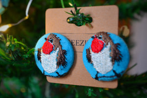 Breezita Christmas Bauble: Handmade Robin & Sláinte Earrings with Surprise Embroidery Hoop Keyring