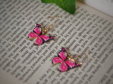 Load image into Gallery viewer, Purple Butterfly Charm Hook Earrings: Gold-Coloured Hypoallergenic Hooks - 9 Vibrant Colours