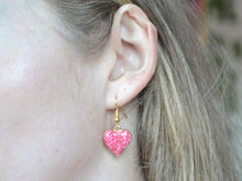 Load image into Gallery viewer, Pink Sparkly Heart Hook Earrings - Valentines