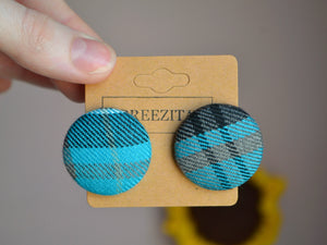 Blue Tartan Button Earrings