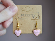 Load image into Gallery viewer, Pink Love Heart Hook Earrings - Valentines