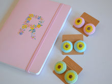 Load image into Gallery viewer, Pink Sunflower Button Earrings