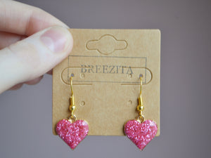 Pink Sparkly Heart Hook Earrings - Valentines