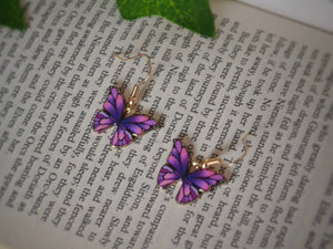 Rainbow Butterfly Charm Hook Earrings: Gold-Coloured Hypoallergenic Hooks - 9 Vibrant Colours