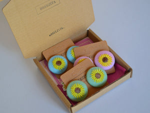 Pink Sunflower Button Earrings