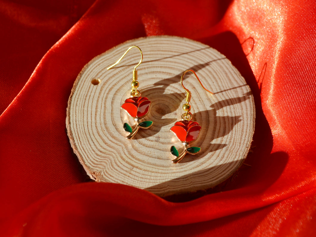 Red Rose Hook Earrings - Valentines