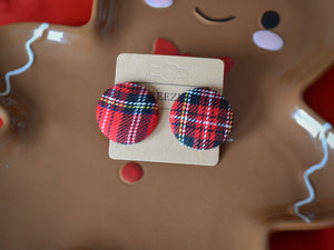 Red Tartan Button Earrings