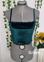 Load image into Gallery viewer, Green Velvet Lace Strappy Top