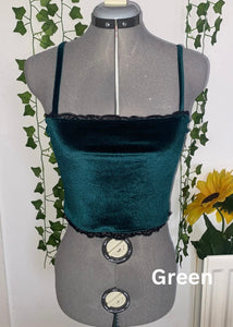 Green Velvet Lace Strappy Top