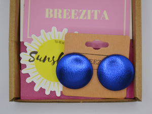 Royal Blue Foil Button Earrings