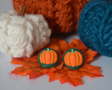 Load image into Gallery viewer, Pumpkin Button Earrings - Bottle Green