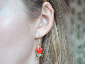 Red Rose Hook Earrings - Valentines