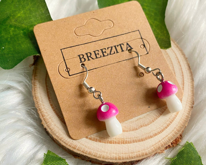 Dark Pink Mushroom Hook Earrings