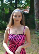 Load image into Gallery viewer, Pink Zesty Zebra Flared Dress - Strappy Pink Zebra Print Dress With Black Lace Trim