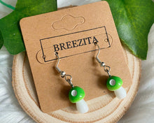 Load image into Gallery viewer, Green Mushroom Hook Earrings