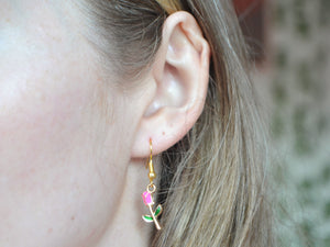 Pink Rose Hook Earrings - Valentines