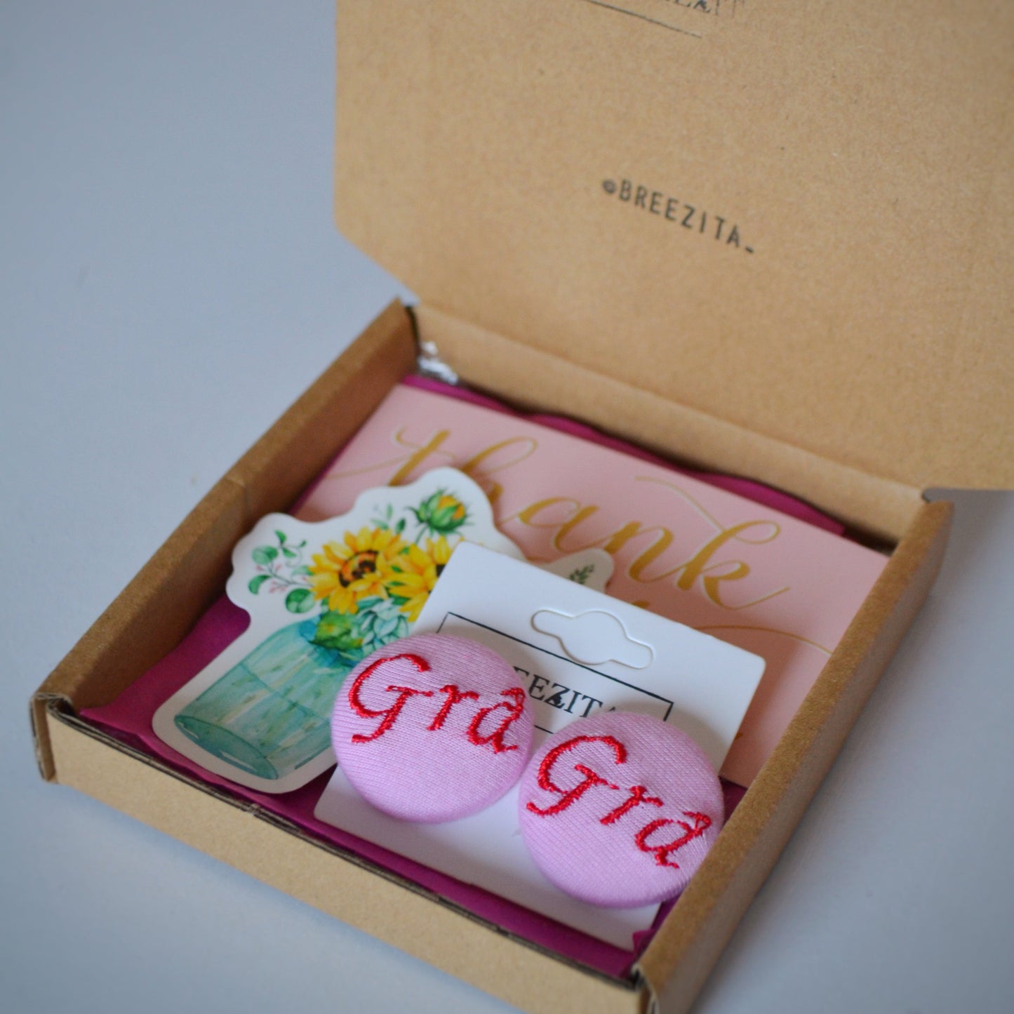 Pink Irish Grá Button Earrings - Studs & Clip-ons
