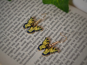 Yellow Butterfly Charm Hook Earrings: Gold-Coloured Hypoallergenic Hooks - 9 Vibrant Colours