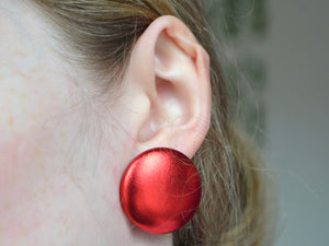 Red Foil Button Earrings