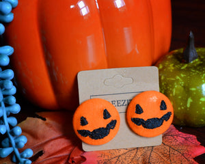 Pumpkin Face Button Earrings