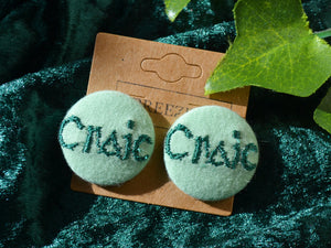 Irish Craic Button Earrings - Sage Green