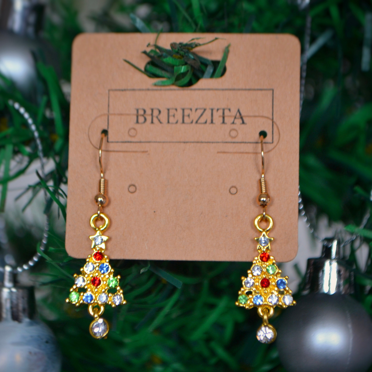 Gold Christmas Tree Hook Earrings - Christmas