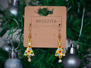 Gold Christmas Tree Hook Earrings - Christmas